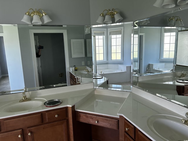 full bath with a garden tub and vanity