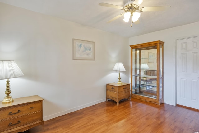 interior space featuring ceiling fan and light hardwood / wood-style flooring