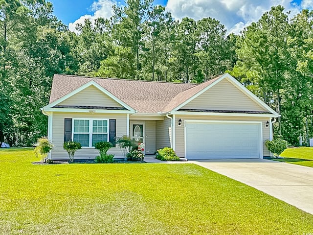 single story home with a front lawn and a garage