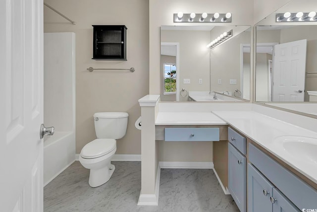 full bathroom with tile patterned floors, bathtub / shower combination, toilet, and vanity