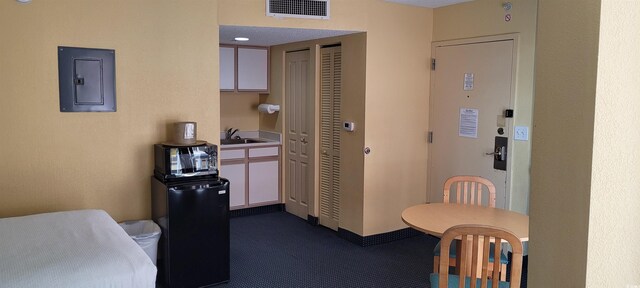 2701 S Ocean Blvd Unit 1410, North Myrtle Beach, SC 29582 - corridor featuring electric panel, dark carpet, and a sink