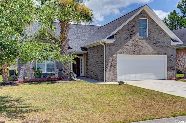 view of front of property featuring a garage, a front yard, and central AC