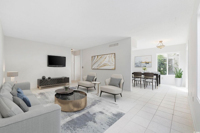 living room featuring light tile patterned flooring