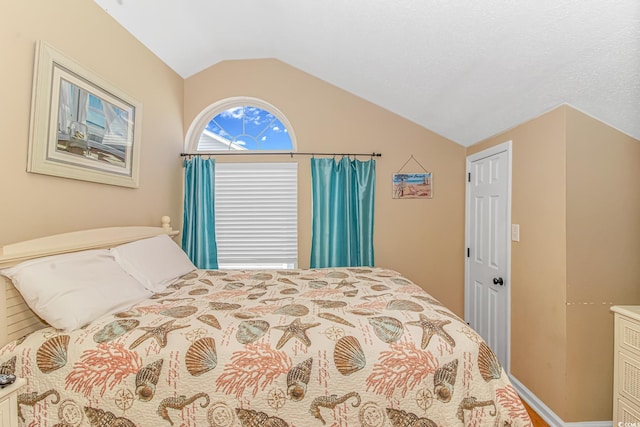 bedroom with lofted ceiling