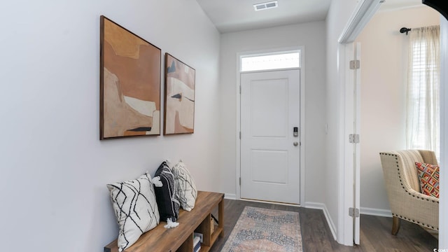 interior space with dark wood-type flooring