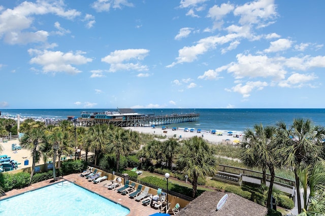 view of water feature with a view of the beach