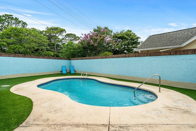 view of pool featuring a patio area, a fenced backyard, and a fenced in pool