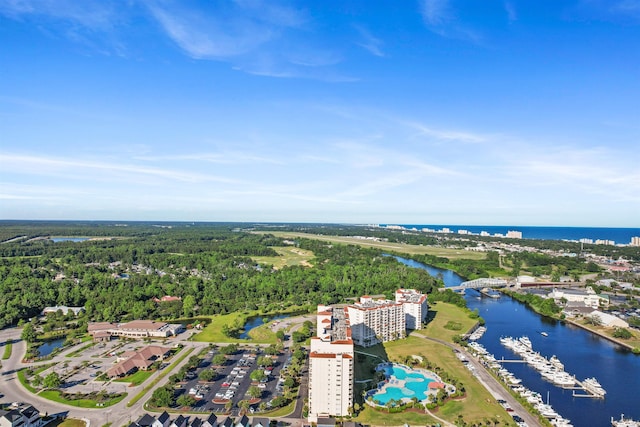 aerial view with a water view