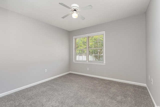 empty room featuring ceiling fan and carpet flooring