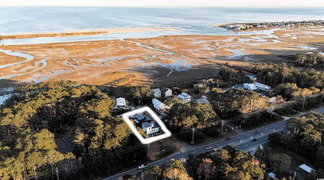 216 Brown Pelican Loop, Pawleys Island, SC 29585 - aerial view of property and surrounding area featuring property parcel outlined and a large body of water