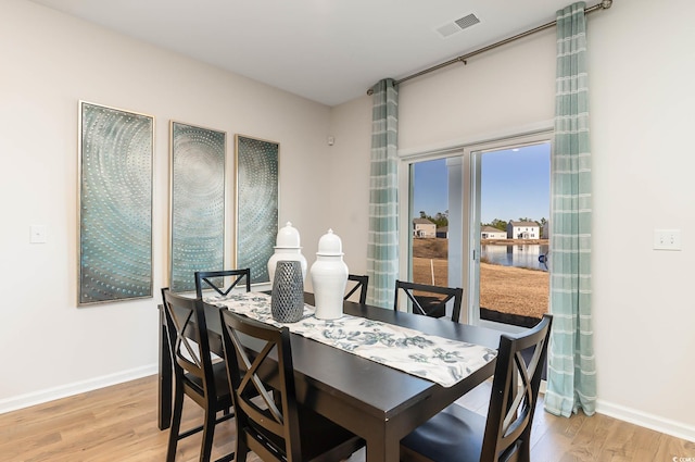 dining area with light hardwood / wood-style floors