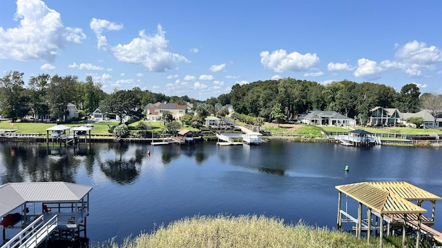 view of dock featuring a water view