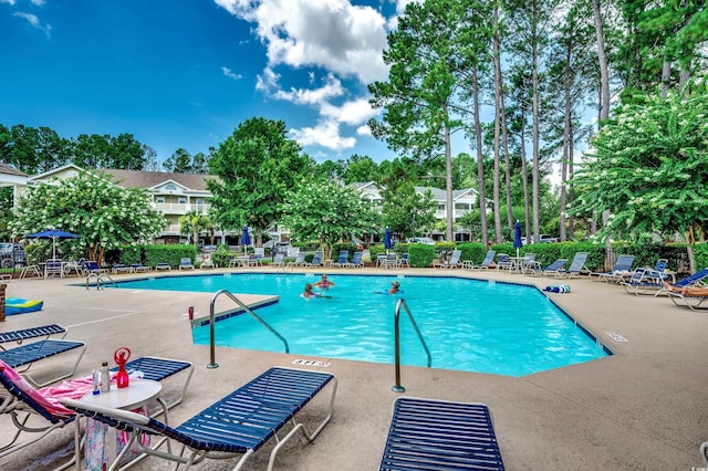 view of swimming pool with a patio area