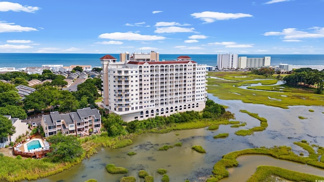 bird's eye view featuring a water view