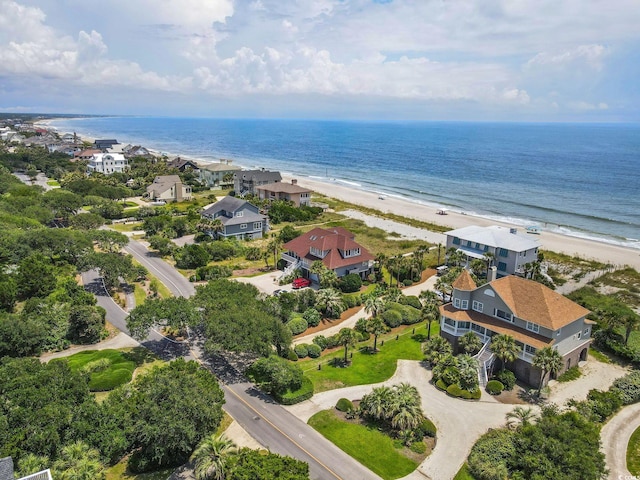 bird's eye view with a beach view, a residential view, and a water view