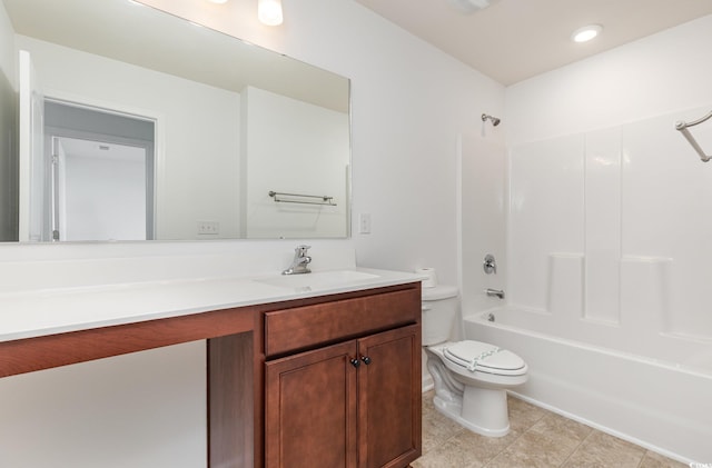 full bathroom featuring tile patterned flooring, vanity, toilet, and bathtub / shower combination