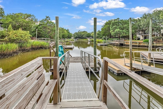 dock area with a water view