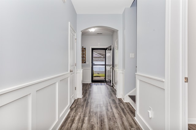 hallway featuring wood-type flooring