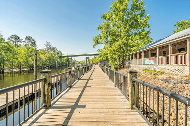 view of dock with a water view