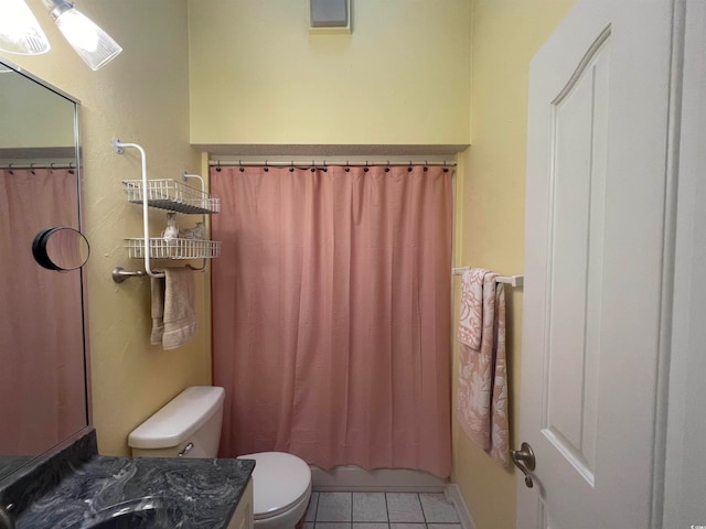 bathroom featuring vanity, toilet, and tile patterned floors