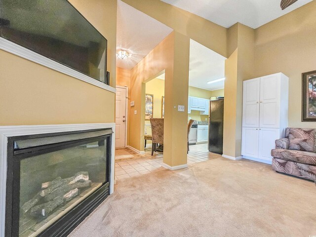 living room featuring light colored carpet