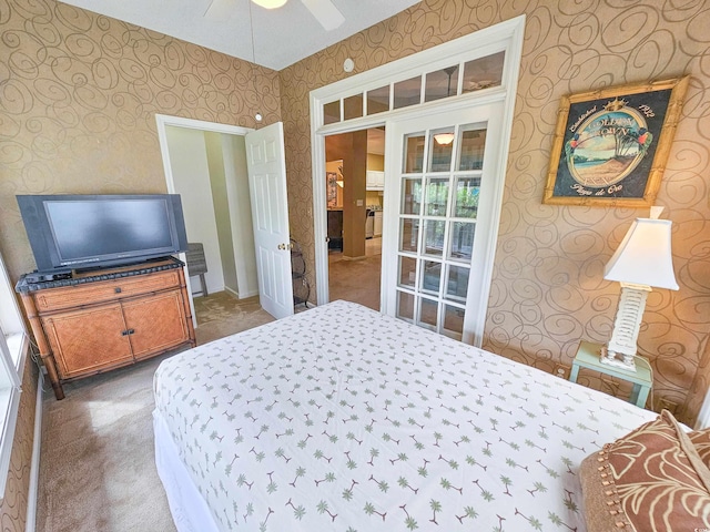 bedroom featuring ceiling fan and carpet flooring