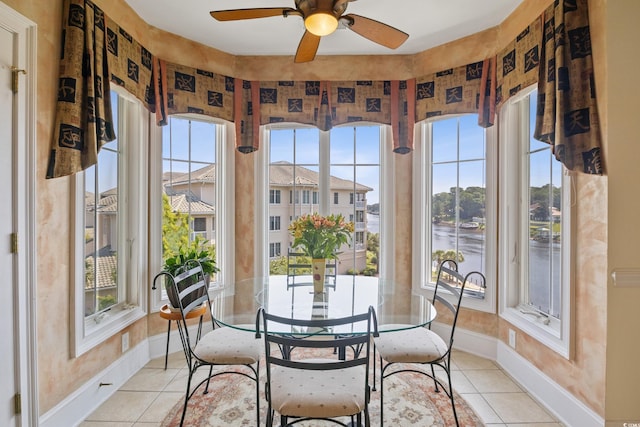 sunroom / solarium featuring a wealth of natural light and ceiling fan