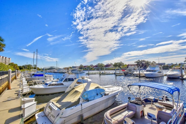 view of dock with a water view