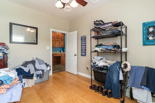 interior space featuring ceiling fan and light hardwood / wood-style floors