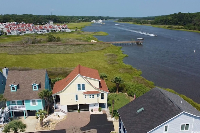 aerial view featuring a water view