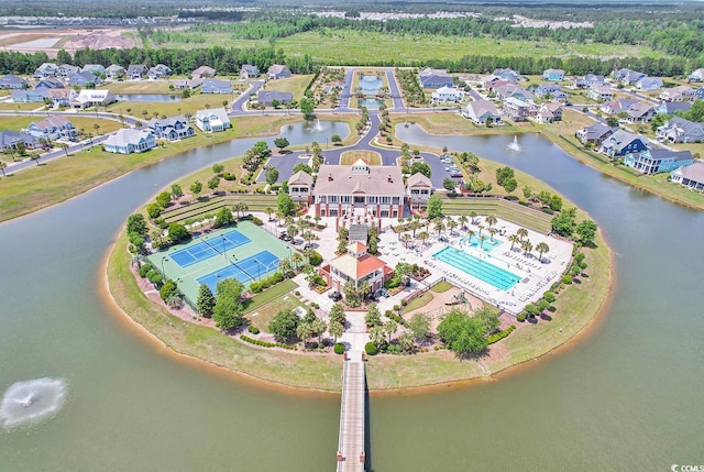 aerial view with a water view