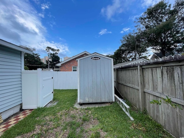 view of yard with a storage unit