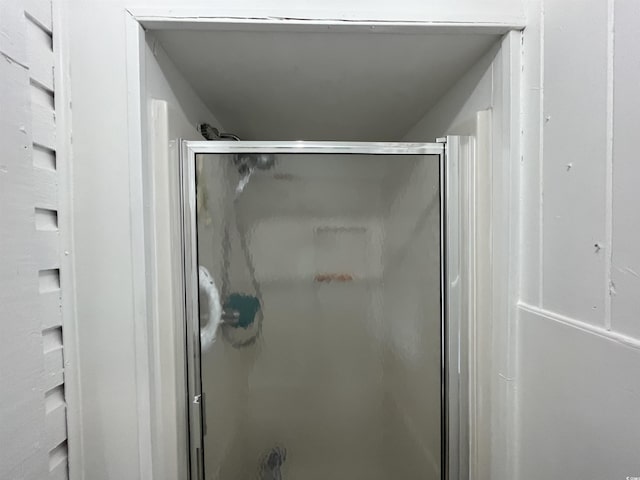 bathroom with a shower stall