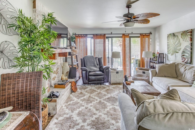 living room with ceiling fan