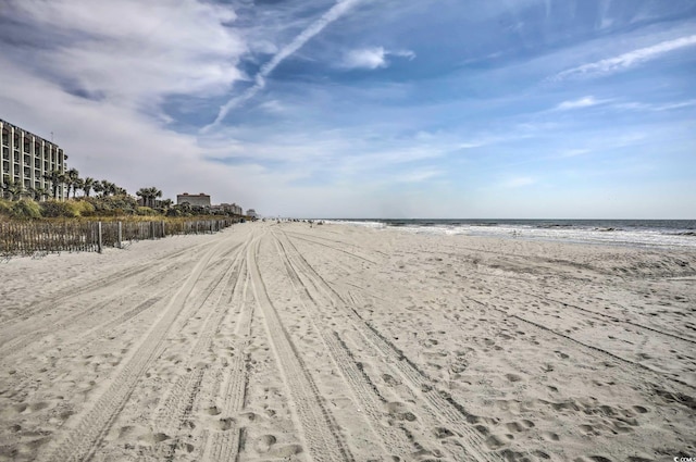 exterior space featuring a view of the beach