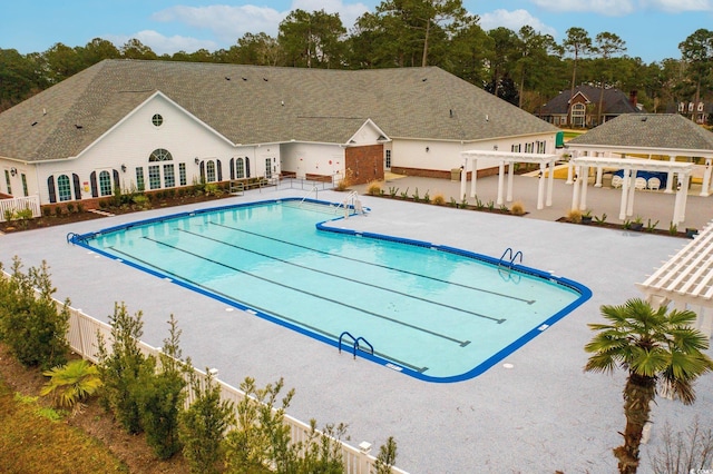 view of pool featuring a pergola and a patio area