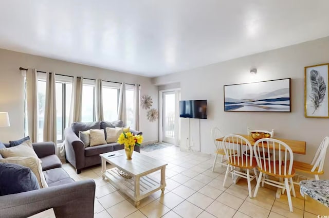 living room with light tile patterned floors