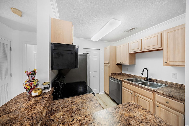 kitchen featuring sink, dishwasher, and light brown cabinetry