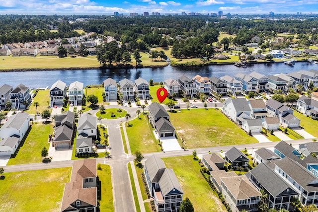 aerial view with a water view