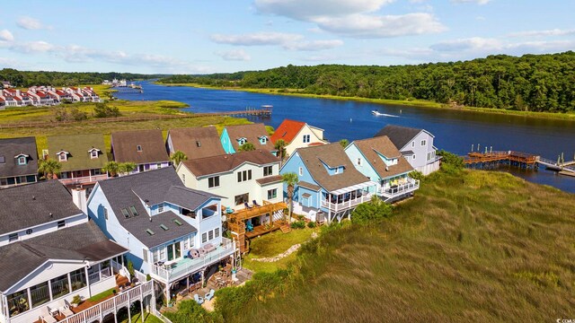 drone / aerial view featuring a water view