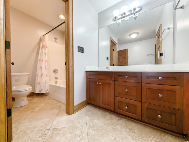 full bathroom with vanity, toilet, and shower / bath combo with shower curtain