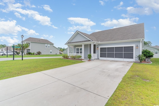 view of front facade featuring a garage and a front lawn