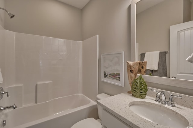 full bathroom featuring vanity, shower / bath combination, and toilet