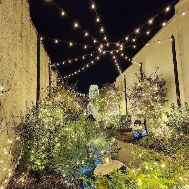 view of patio at night