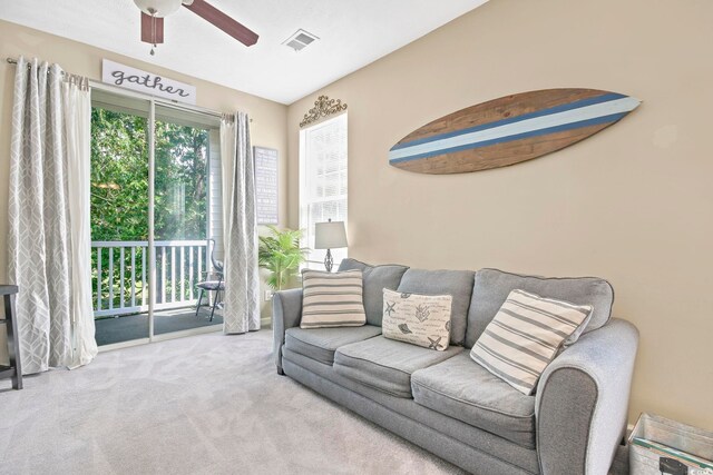 500 River Oaks Dr Unit 58I, Myrtle Beach, SC 29579 - living room with ceiling fan and light carpet