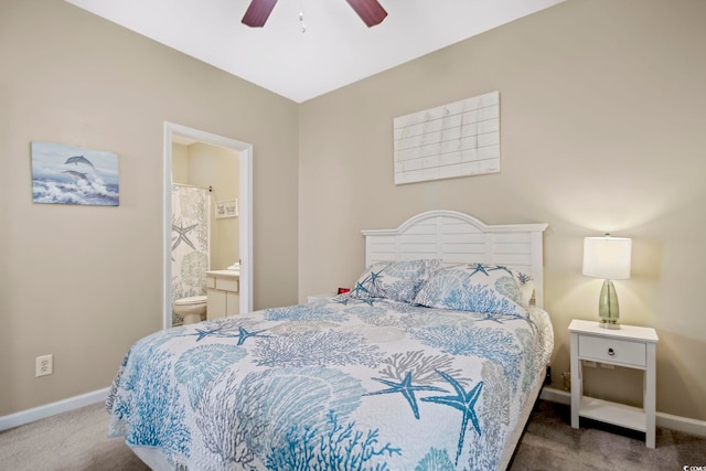 500 River Oaks Dr Unit 58I, Myrtle Beach, SC 29579 - carpeted bedroom with ceiling fan and connected bathroom