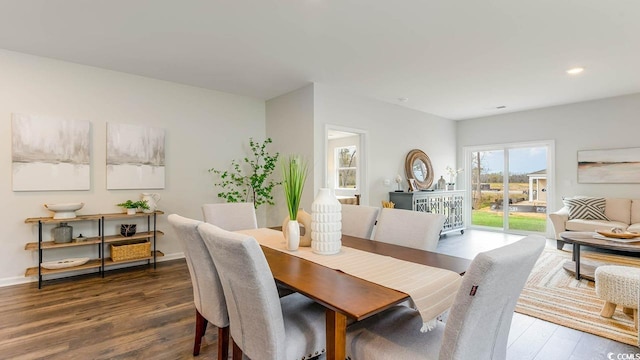 dining space featuring dark wood-type flooring