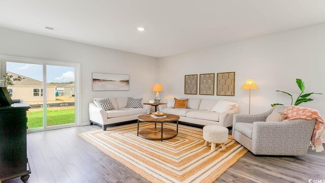 living room with hardwood / wood-style flooring