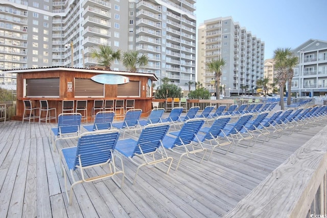 deck featuring outdoor dry bar