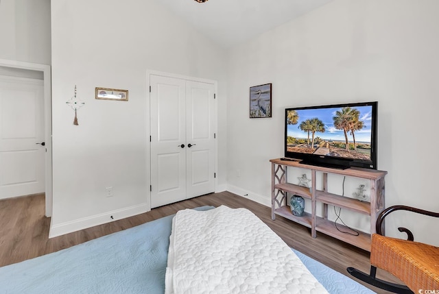 sitting room featuring lofted ceiling and dark hardwood / wood-style flooring